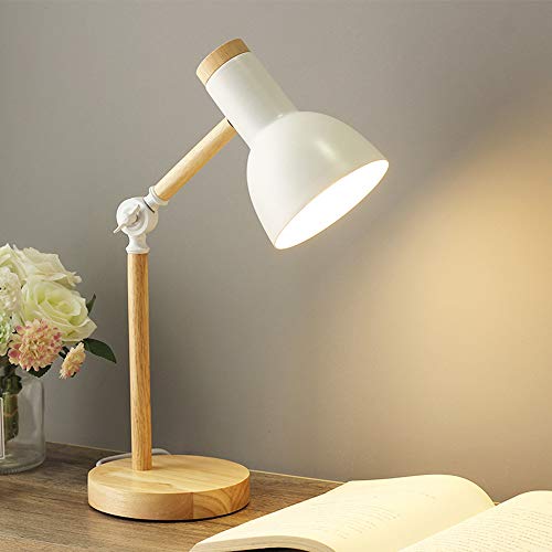 Lámparas de escritorio E27 Lámpara de lectura LED en diseño clásico de madera,lámpara con brazo ajustable, lámpara de trabajo Estilo nórdico,lámpara de oficina,lámpara de noche - blanco