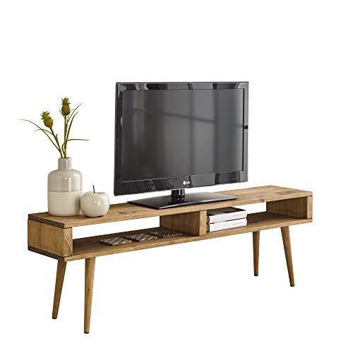 Mesa televisión, Mueble TV salón diseño Vintage 2 Huecos, Madera Maciza Natural, fabricación Artesanal. 140 cm x 40 cm x 30 cm