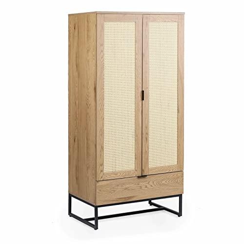 Mobilier-Deco Arriane – Armario armario de 2 puertas 1 cajón de madera metal y cannage atrás