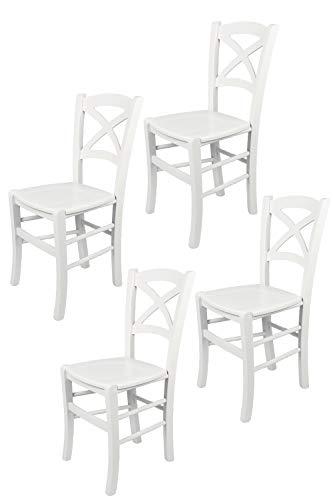 t m c s Tommychairs - Set 4 sillas Cross para Cocina y Comedor, Estructura en Madera de Haya barnizada Color Blanco y Asiento en Madera