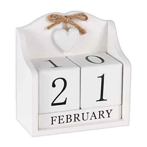 Calendario de escritorio, calendario perpetuo Obling 2021, calendario de bloques de madera, decoración de escritorio para oficina y hogar (blanco cremoso)