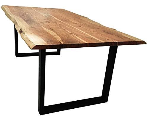 SAM® Elegante mesa de comedor Imke de madera de acacia, patas lacadas, de hierro fundido, estilo natural, mesa con forma de árbol, 140 x 80 cm