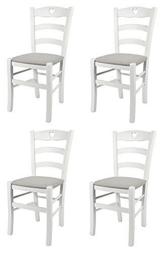 Tommychairs - Set 4 sillas Cuore para Cocina y Comedor, Estructura en Madera de Haya barnizada Color Blanco y Asiento tapizado en Tejido Color Gris Perla