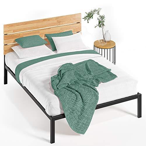 Zinus Paul de 36 cm, estructura de cama de metal y madera, somier de listones de madera, fácil montaje, 135 x 190 cm, natural