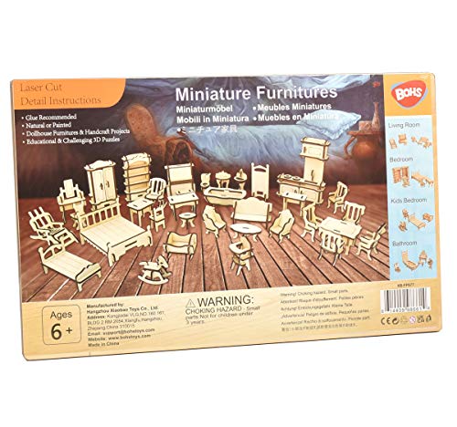 34PCS Kit de artesanía para Muebles de casa de muñecas - Rompecabezas de Madera en 3D para Bricolaje - Modelos a Escala en Miniatura Accesorios para Casas de muñecas - A Partir de 6 años