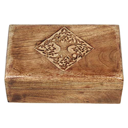Ajuny Joyero de madera hecho a mano con diseño celta tallado a mano