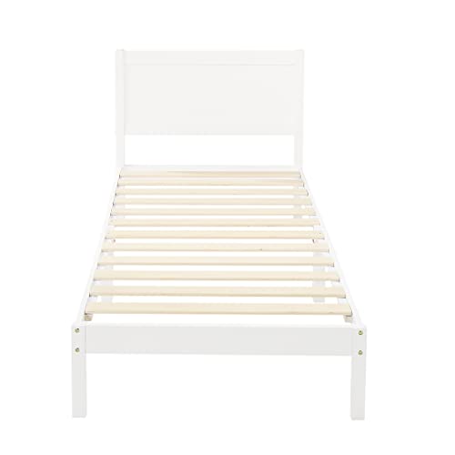Amazon Basics - Estructura de cama en madera maciza con cabecero clásico, tamaño individual, 90 x 190 cm (color blanco)