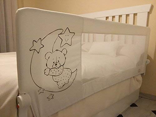 Barrera de Cama para bebé, 180 x 66 cm. Modelo Osito y Luna Gris. Barrera de Seguridad.para Bebes.