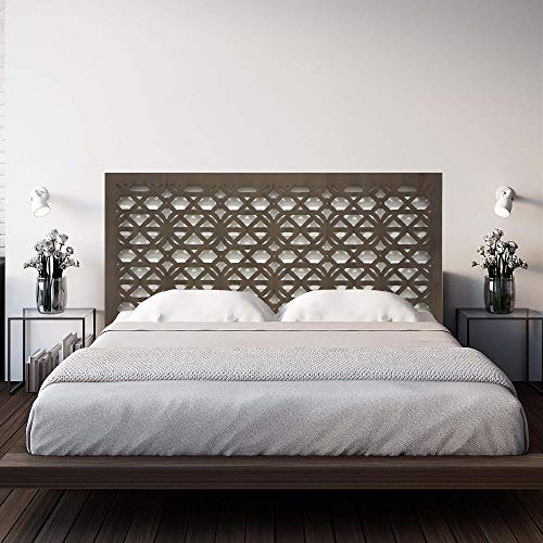 Cabecero de cama en madera Calada, para cama de dormitorio de matrimonio o juvenil. Fabricado artesanalmente en España- Decorado a Mano- Modelo Mosaico 166 (Nogal, 145x80 cm)
