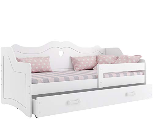 Cama Individual Infantil Julia (colchon 160x80,somier y cajón Gratis!) Color Blanco, diseño Princesa