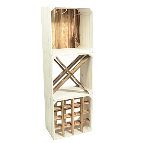CHICCIE Wino - Botellero de madera - Greta flameado blanco caja de madera (3, juego combinado)