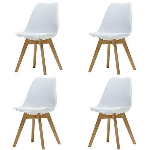 Comfortableplus Pack de 4 sillas de Comedor/Oficina con Madera de Haya Piernas para Comedor/Sala de Estar/Café/Restaurante, Blanco