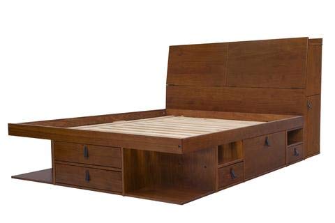 Conjunto Bali Caramelo: cama funcional 140x190 + cabecero 150 + somier. Cama y cabecero de madera de pino macizo con mucho espacio de almacenamiento y cajones, ideal para habitaciones pequeñas