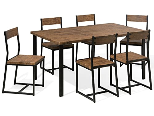 Conjunto de comedor mesa y 6 sillas de madera oscura con patas de metal estilo industrial Laredo