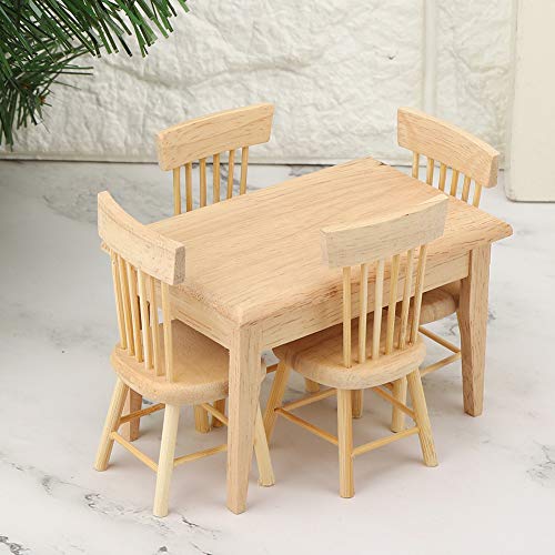 Craft Dollhouse Silla de mesa de comedor, mesa y sillas en miniatura, madera decorativa para niños adultos(Table and chair set)
