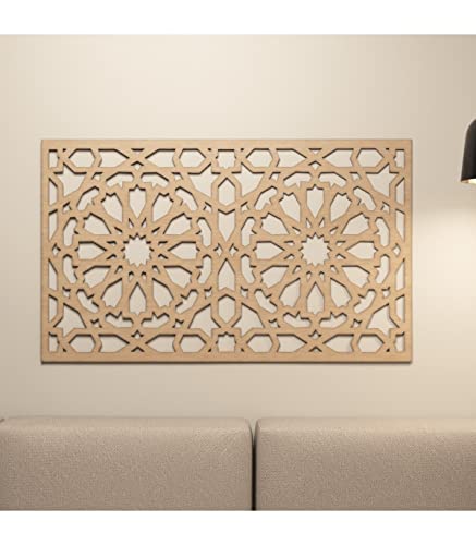 Cuadro Decorativo Celosia Árabe 100cm x 60cm - Decoración Oriental Diseño Alhambra (Blanco)