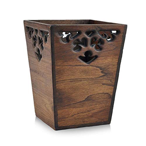 Cubo de basura de madera maciza retro 8L sin tapa, cubo de basura vintage de madera para sala de estar, cocina, cubo de basura (color: A)