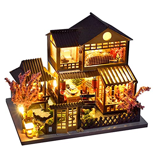 CUTEBEE Casa de muñecas en miniatura con muebles, kit de casa de muñecas de madera a prueba de polvo, idea creativa de habitación (casa de jardín japonés)