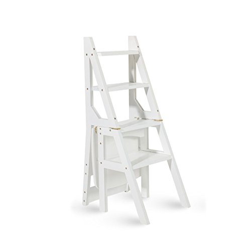 Escalera Multifuncional de Madera Maciza Silla Cocina de hogar Escaleras Plegables de Doble Uso Silla movible Escalera Ascendente de 4 Pasos (Color : Blanco)