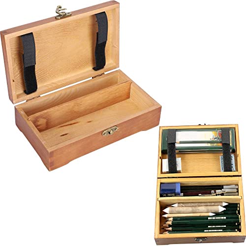Estuche de madera para lápices, caja de madera rectangular antigua Estuche para lápices con cierre de cierre Caja de almacenamiento Papelería Almacenamiento de escritorio