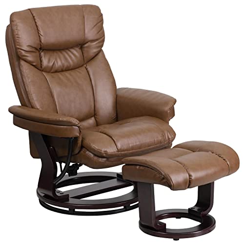 Flash Muebles contemporáneos Negro Piel sillón reclinable/otomana con Giratorio Base de Madera de Caoba, Madera Espuma Poliuretano Piel sintética, Palimino, 44.5" D x 33" W x 41.25" H
