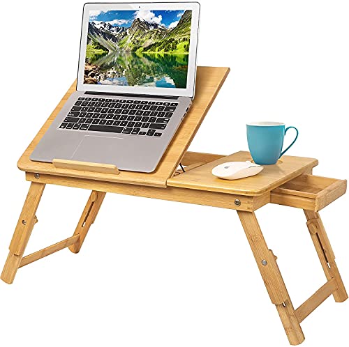 GoToTop - Mesa para PC, escritorio para cama, bandeja para PC, mesita para notebook/laptop, de bambú, portátil, plegable, 30 x 50 x 20 cm