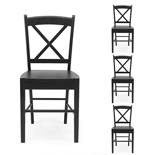 Homely – Pack de 4 sillas de Comedor o Cocina de diseño clásico Golf Estructura de Madera y Respaldo y Asiento de MDF, en Color Negro, de 40x44x85 cm, Altura del Asiento 45 cm