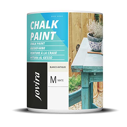 JOVIRA PINTURAS Pintura Efecto Tiza. Chalk Paint al Agua Mate. Renueva tus muebles con creatividad. (750 Mililitros, Blanco Antiguo)