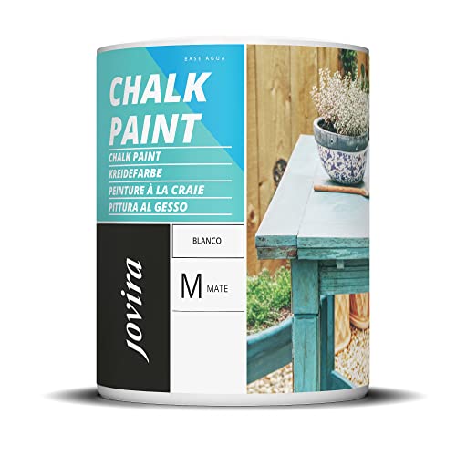 JOVIRA PINTURAS Pintura Efecto Tiza. Chalk Paint al Agua Mate. Renueva tus muebles con creatividad. (750 Mililitros, Blanco)