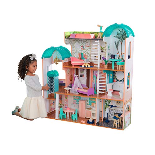 KidKraft Camila Casa de muñecas de madera con muebles y accesorios incluidos, apta para muñecas de 30 cm, Rosa, 65986, Exclusivo en Amazon