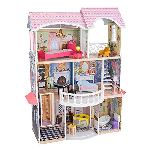 KidKraft- Magnolia Mansion Casa de muñecas de madera con muebles y accesorios incluidos, 3 pisos, para muñecas de 30 cm , Color Multicolor (65907 )