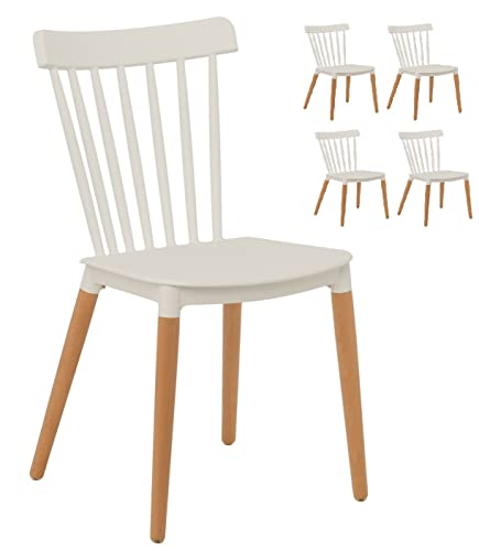 Kosmi - Juego de 4 sillas de Bar Estilo escandinavo Blanco Modelo Pop con Carcasa de Resina Blanca y pies de Madera Natural