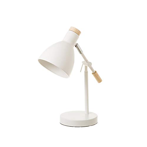 Lámpara flexo de escritorio nórdica de metal y madera - LOLAhome (Blanco)