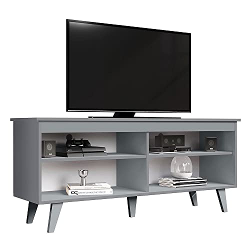 Madesa Mueble de TV Moderno, Mesa de Salón con 4 Estantes de Gran Almacenaje para Televisores de hasta 55 Pulgadas, 136 x 38 x 58 cm, Madera - Gris