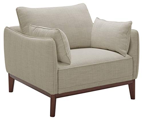 Marca Amazon - Stone & Beam Hillman - Sillón con estilo de mediados de siglo, para sala de estar, base y patas de madera, 99 cm de ancho, blanco marfil
