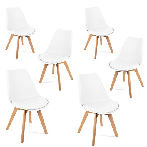 MC Haus Lena Blanca x6 - Pack de 6 sillas de Comedor, diseño nórdico con Asiento Acolchado y Respaldo ergonómico