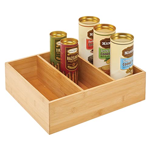 mDesign Caja para guardar té – Elegante caja organizadora con 3 compartimentos de bambú – Práctica caja de madera para infusiones, coladores, especias, etc. – color natural
