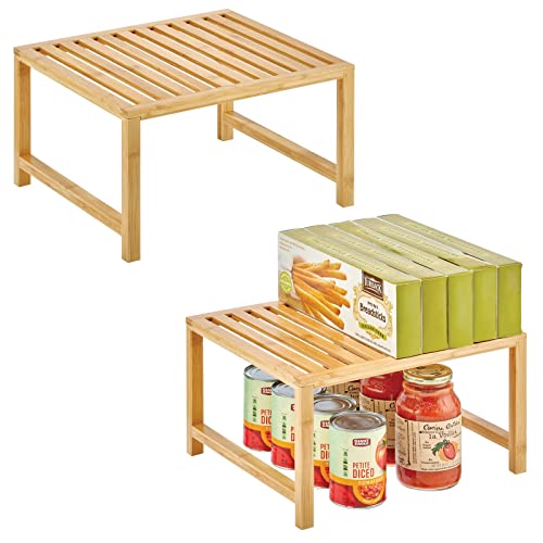 mDesign Organizador de cocina – Práctico almacenaje de cocina en bambú sostenible – Estante de almacenamiento ecológico para armarios de cocina, encimeras, etc. – Juego de 2 – color natural