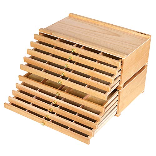 MEEDEN Caja de almacenamiento de 10 cajones para artistas, de madera de haya con cajón y compartimentos para organizar pasteles, lápices, bolígrafos, marcadores