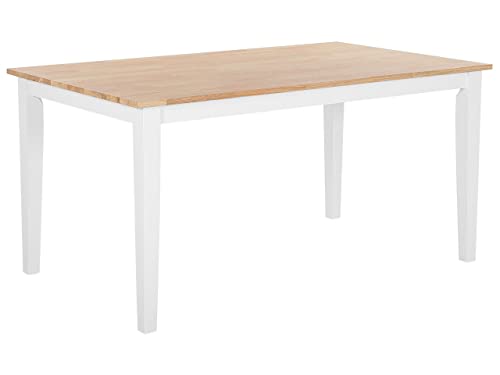 Mesa de comedor de madera clara y madera de caucho blanca 75 x 150 x 90 cm con patas de madera estilo escandinavo Georgia