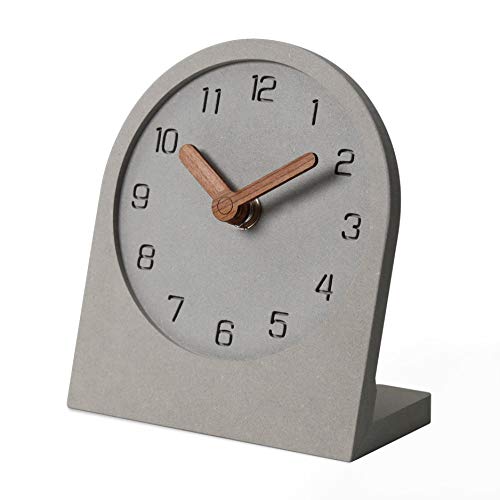 mooqs Madera silenciosa sin tictac Funciona con Pilas Decorativo pequeño Mini analógico Moderno Estante Escritorio Mesa Reloj de repisa (Gris)