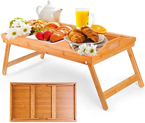 Phane® Bandeja para Cama de Bambú, Mesita con Patas Plegables | Mesa Bandeja Desayuno 2 en 1 Multiusos | 50x30x23 cm