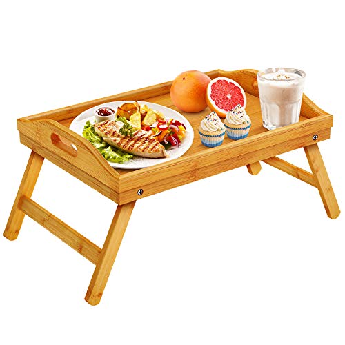 Pipishell - Bandeja de bambú para el desayuno con patas plegables, para el sofá o la cama, sirve para colocar la comida o el ordenador portátil para trabajar