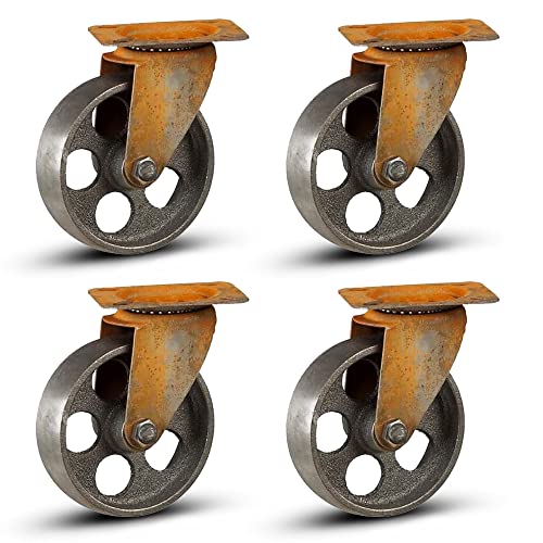 Ruedas de acero para uso pesado - Metal Vintage Ruedas para muebles 75mm - Luchas giratorias rústicas de color bronce de hierro - Conjunto de 4 - Look industrial - Capacidad de 4x80KG / 320KG