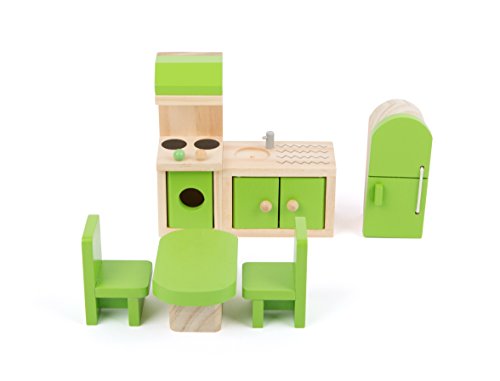 Small Foot- Muebles de Madera casa, Incluye Nevera, Unidad de Cocina, Mesa y sillas, Adecuado para muñecas dobladas, Accesorios Ideales para niños a Partir de 3 años (10873)