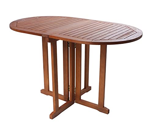 Spetebo Mesa de jardín ovalada de madera de eucalipto – 120 x 70 x 73 cm – Mesa plegable de cerveza, para balcón, barnizada