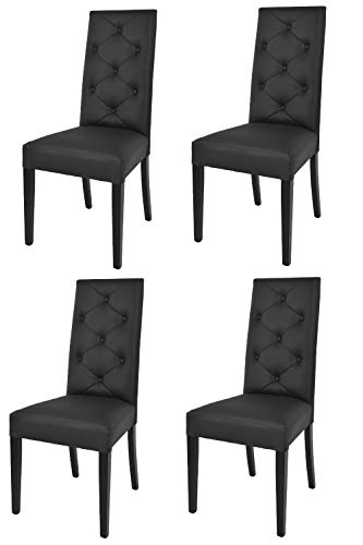 t m c s Tommychairs - Set 4 sillas Chantal para Cocina, Comedor, Bar y Restaurante, solida Estructura en Madera de Haya y Asiento tapizado en Polipiel Negro