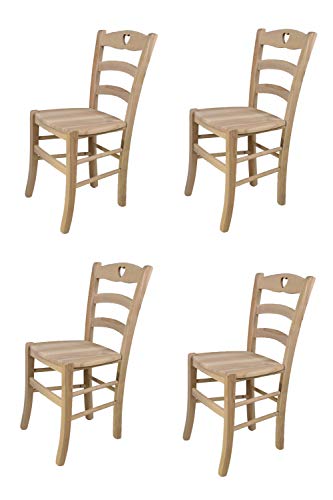 t m c s Tommychairs - Set 4 sillas Cuore para Cocina y Comedor, Estructura en Madera de Haya lijada, no tratada, 100% Natural y Asiento en Madera