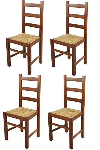 t m c s Tommychairs - Set 4 sillas Rustica para Cocina y Comedor, Estructura en Madera de Haya Color Nogal Claro y Asiento en Paja