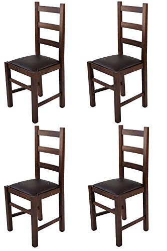 t m c s Tommychairs - Set 4 sillas Rustica para Cocina y Comedor, Estructura en Madera de Haya Color Nogal Oscuro y Asiento tapizado en Polipiel Color Moka